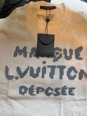 Louis Vuitton White Short-Sleeve Logo T-Shirt with Blue Graphic